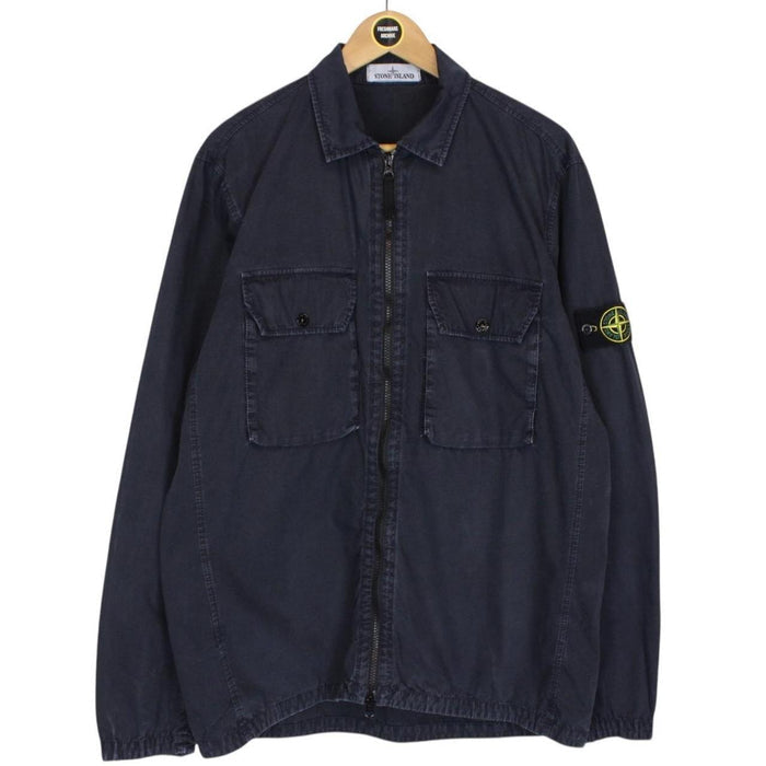 Stone Island AW 2022 Navy Blue Full Zip Cotton Overshirt Jacket