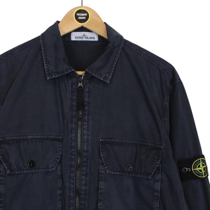 Stone Island AW 2022 Navy Blue Full Zip Cotton Overshirt Jacket
