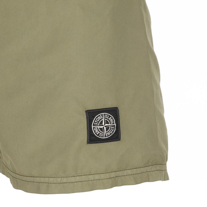Stone Island SS26 Military Green Brushed Nylon Mid-Length Swim Shorts