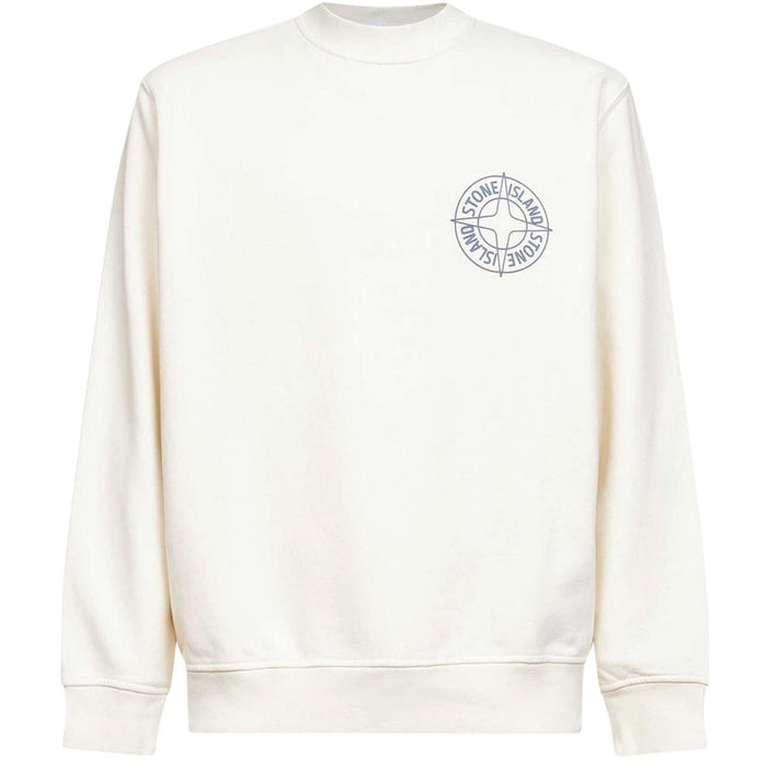 Stone Island SS26 Ivory Cotton Outline Compass Crew Neck Sweatshirt