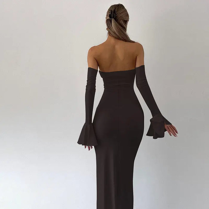 Strapless Bodycon Long Dress With Sleeve fashionnsio