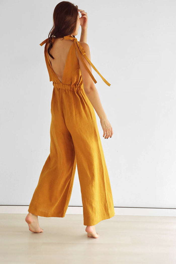 Summer Linen Jumpsuit KAURI in Saffron