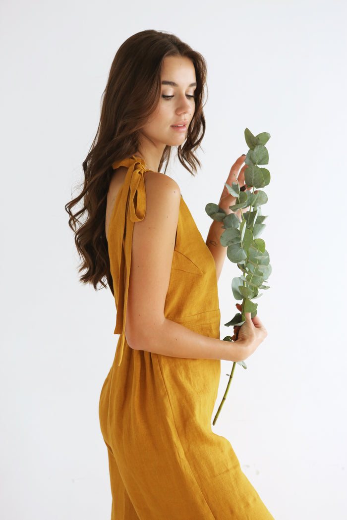 Summer Linen Jumpsuit KAURI in Saffron