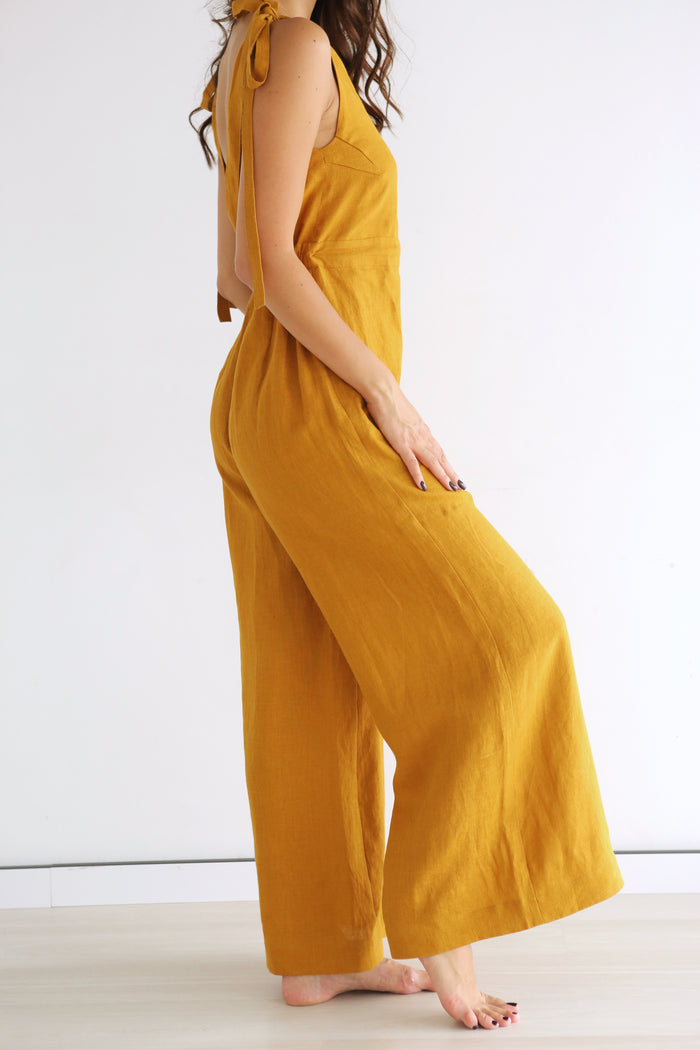 Summer Linen Jumpsuit KAURI in Saffron