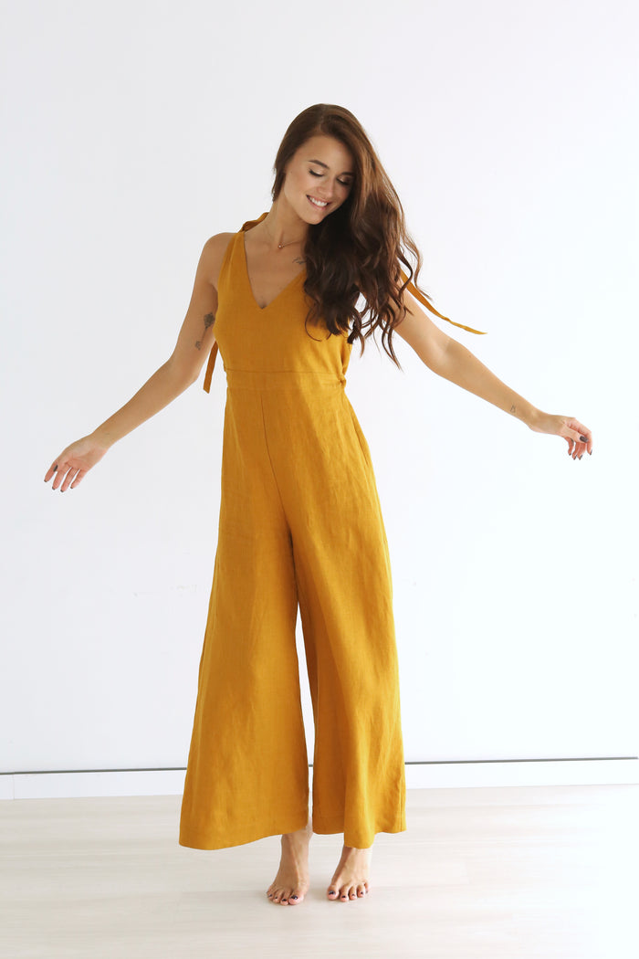 Summer Linen Jumpsuit KAURI in Saffron