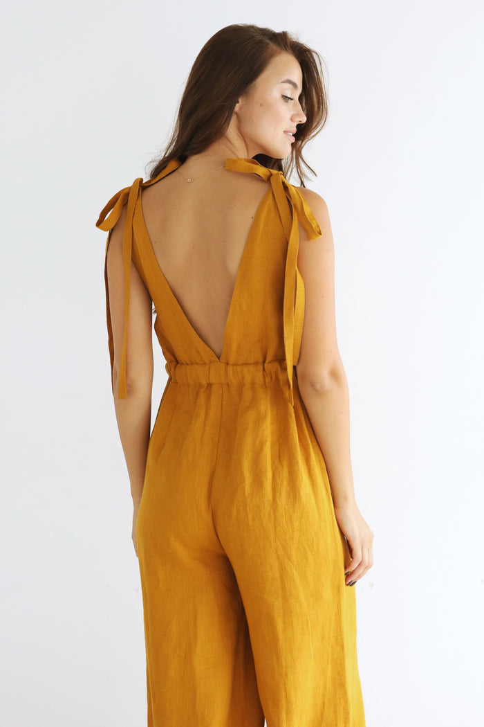 Summer Linen Jumpsuit KAURI in Saffron