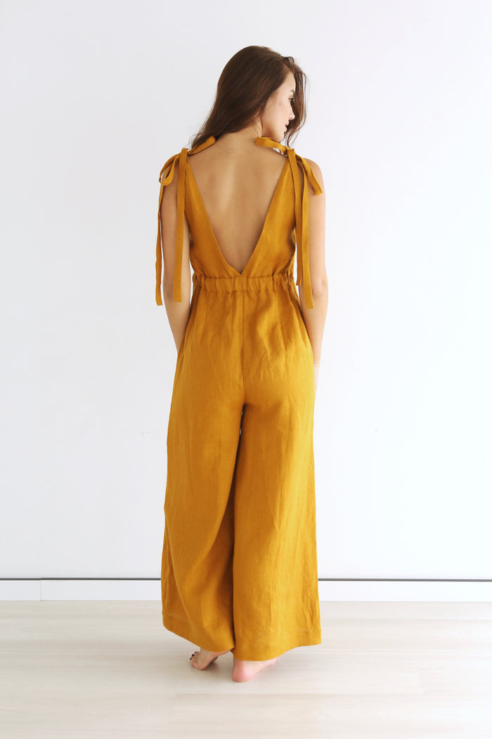 Summer Linen Jumpsuit KAURI in Saffron