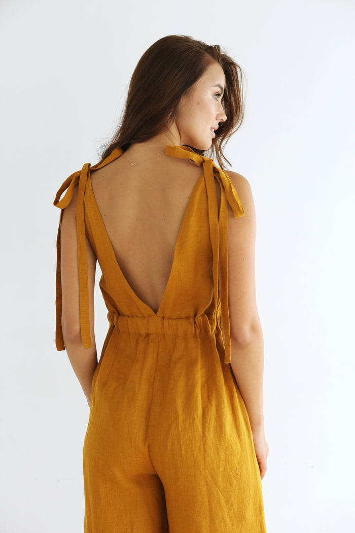 Summer Linen Jumpsuit KAURI in Saffron