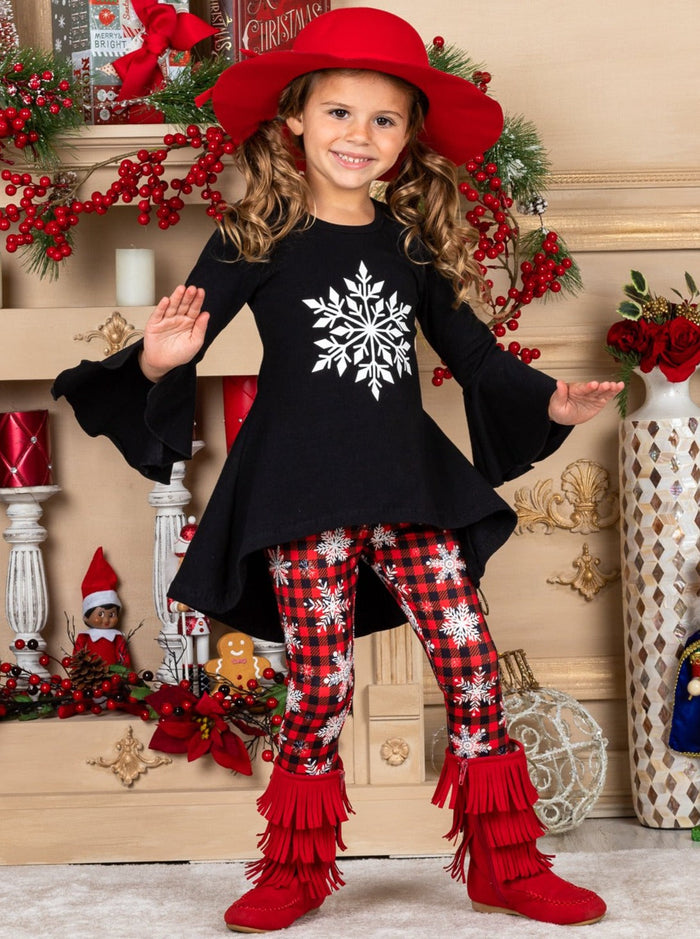 Cute Winter Sets | Girls Snowflake Hi-Lo Tunic & Plaid Legging Set