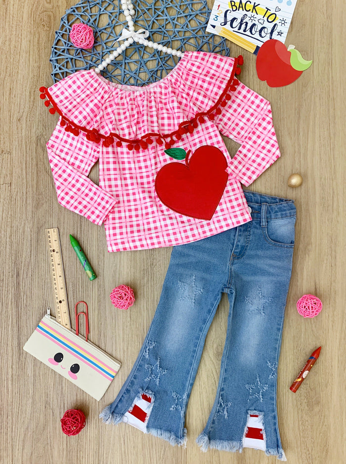 First Day of School | Apple Plaid Top & Jeans Set | Mia Belle Girls
