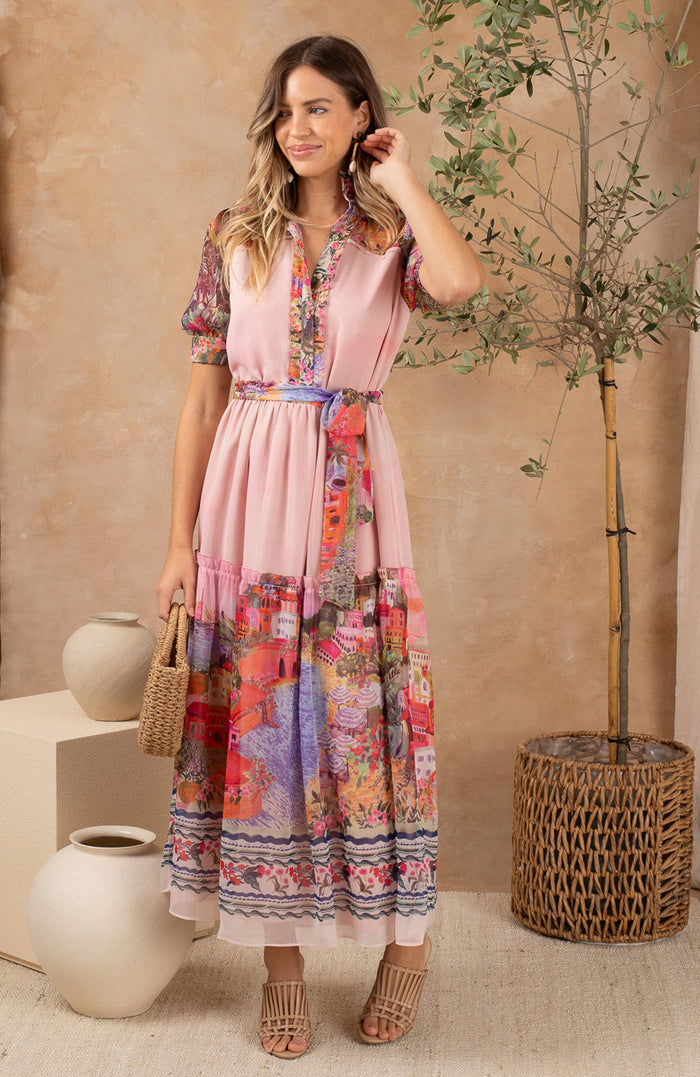 The Fenella Button Front Midi Dress (Pink)