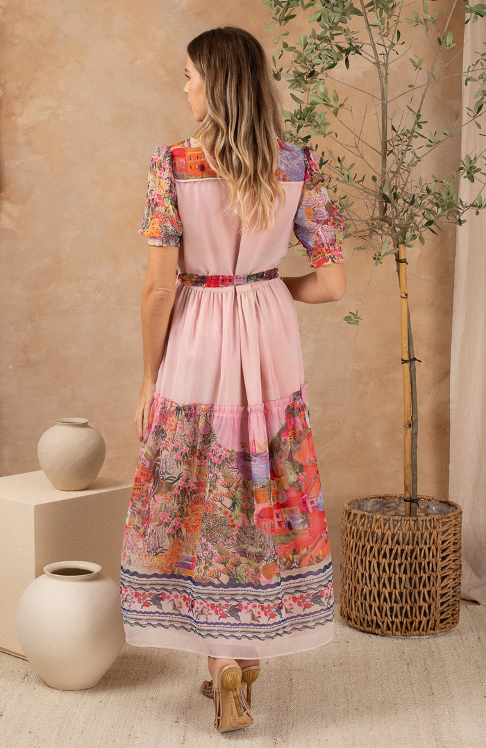 The Fenella Button Front Midi Dress (Pink)