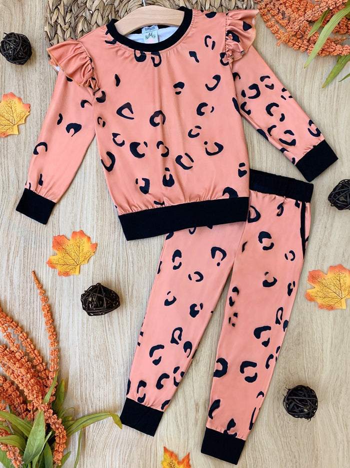 Mia Belle Girls Leopard Print Jogger Set | Little Girls Loungewear