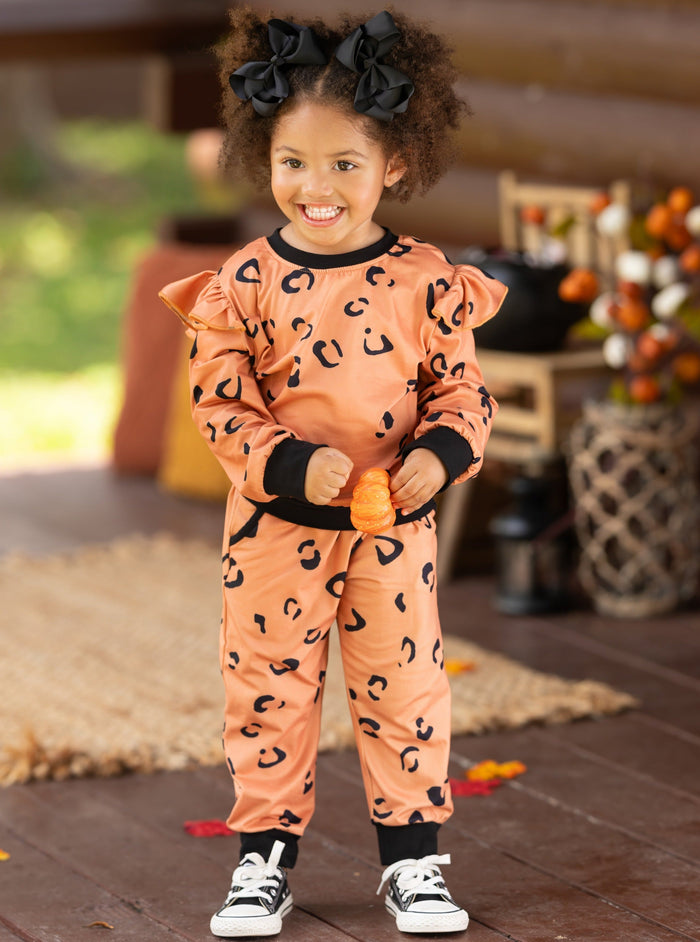 Mia Belle Girls Leopard Print Jogger Set | Little Girls Loungewear