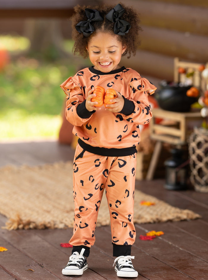 Mia Belle Girls Leopard Print Jogger Set | Little Girls Loungewear