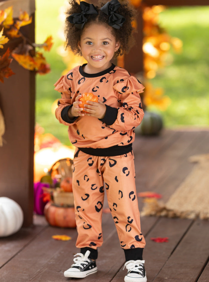 Mia Belle Girls Leopard Print Jogger Set | Little Girls Loungewear