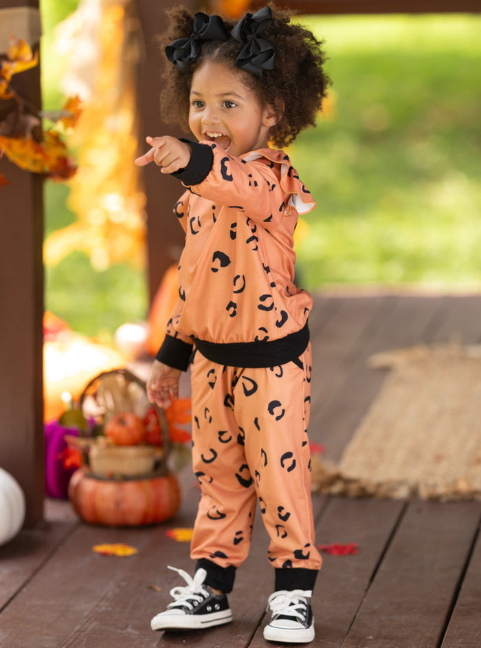Mia Belle Girls Leopard Print Jogger Set | Little Girls Loungewear