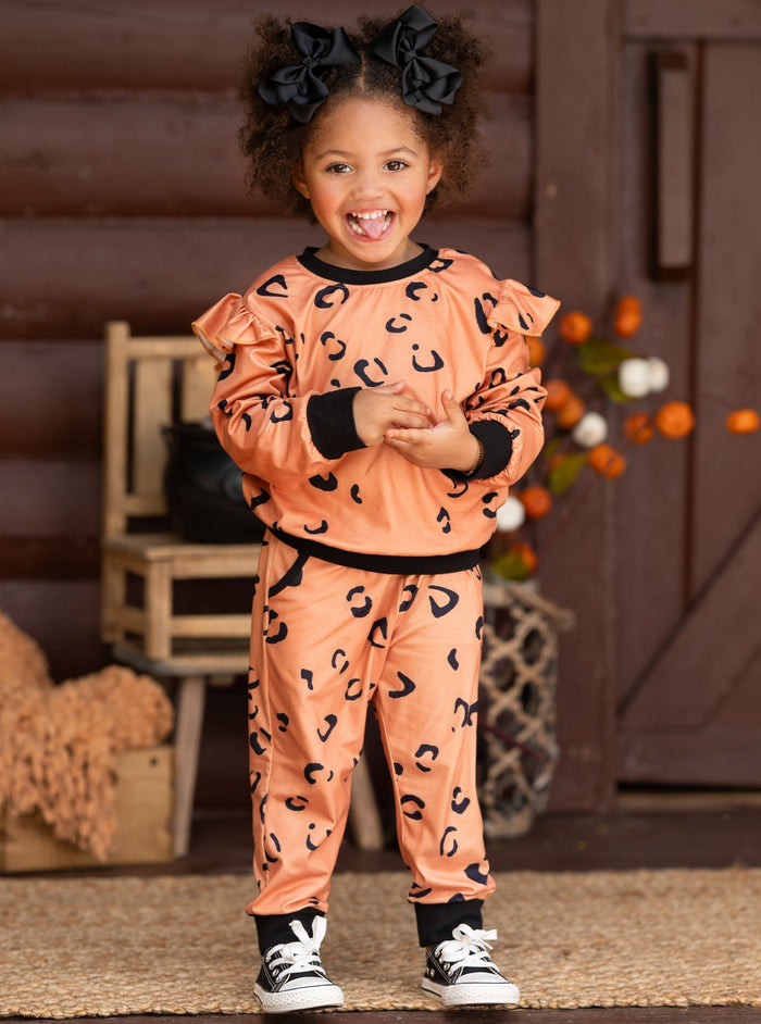 Mia Belle Girls Leopard Print Jogger Set | Little Girls Loungewear