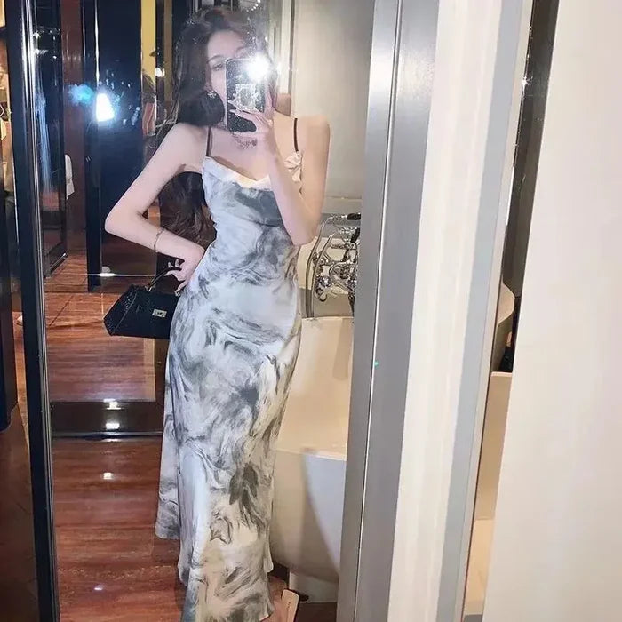 Korean Tie Dye Backless Dress fashionnsio