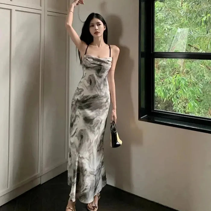 Korean Tie Dye Backless Dress fashionnsio
