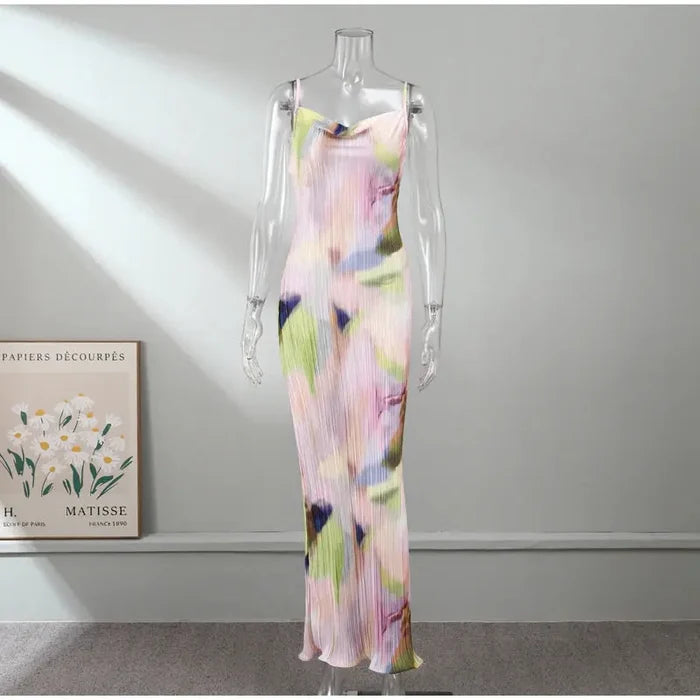 Tie Dye Pleated Slim Fit Dress fashionnsio
