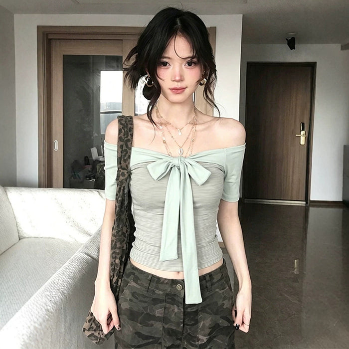 Tie Front Off Shoulder Top - Fashionnsio