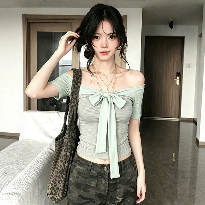 Tie Front Off Shoulder Top - Fashionnsio