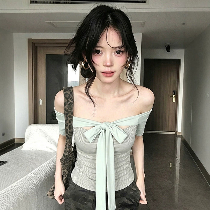 Tie Front Off Shoulder Top - Fashionnsio