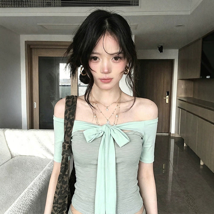 Tie Front Off Shoulder Top - Fashionnsio