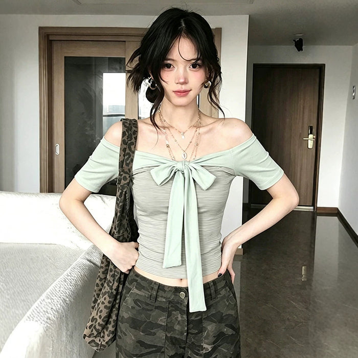 Tie Front Off Shoulder Top - Fashionnsio