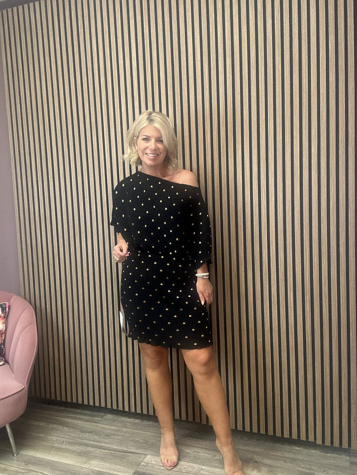 Tilly Plisse Mini Dress (Black)