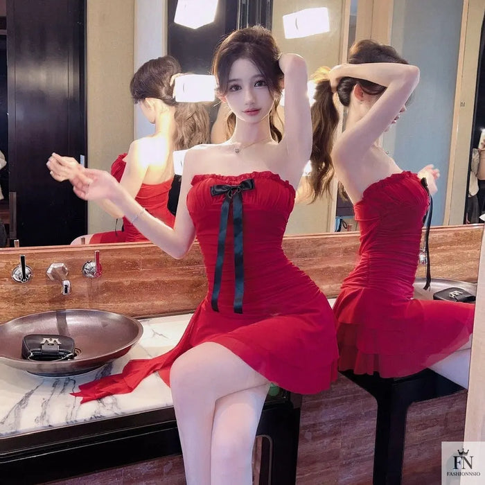 Tube Mini Bow Dress - Fashionnsio