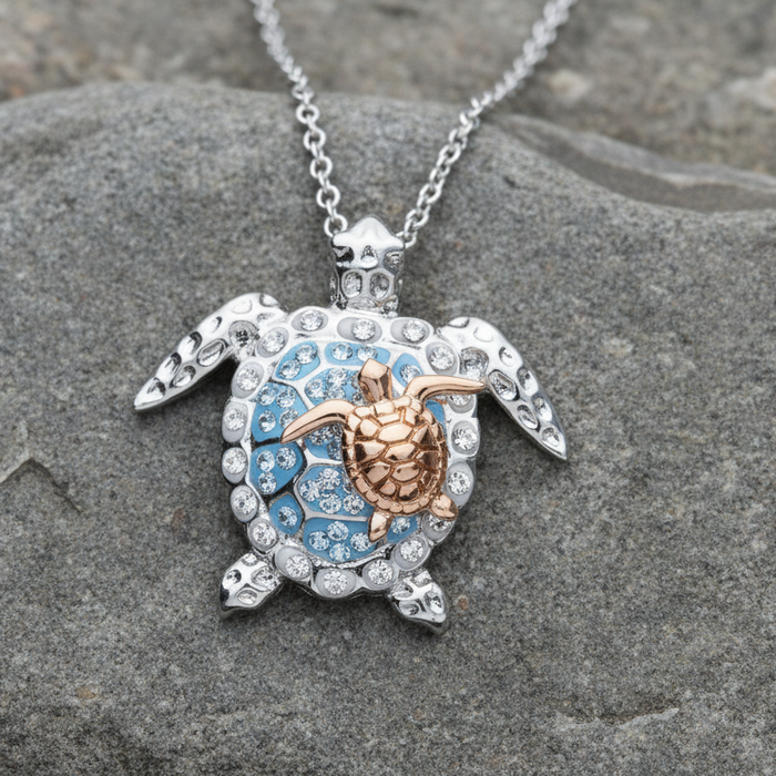 Turtle Necklace Mother & Baby With Swarovski® Crystals
