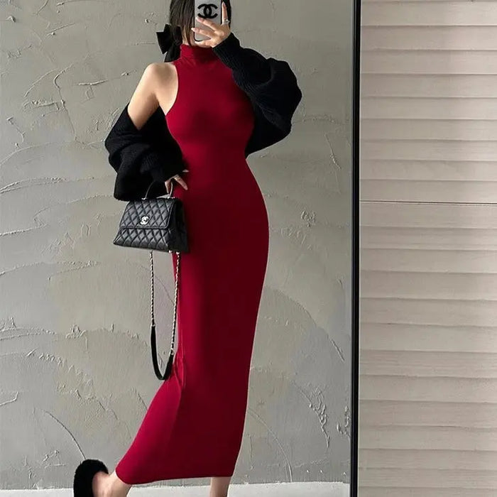 Turtleneck Bodycon Long Dress fashionnsio