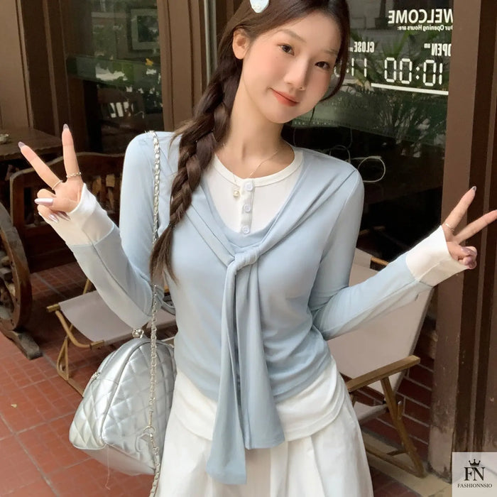 Two Piece Lace-up Korean Top - Fashionnsio