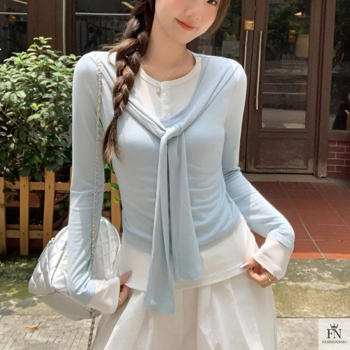 Two Piece Lace-up Korean Top - Fashionnsio