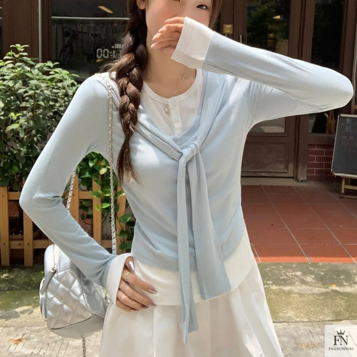 Two Piece Lace-up Korean Top - Fashionnsio