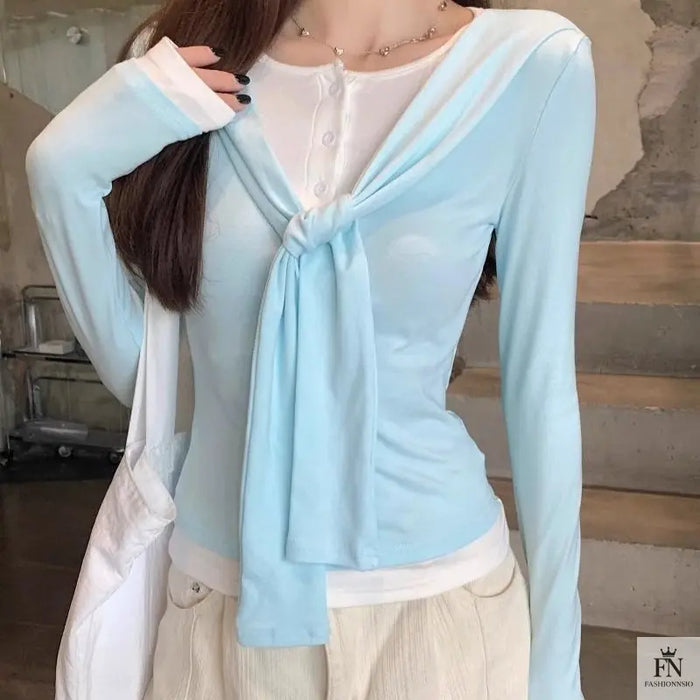 Two Piece Lace-up Korean Top - Fashionnsio