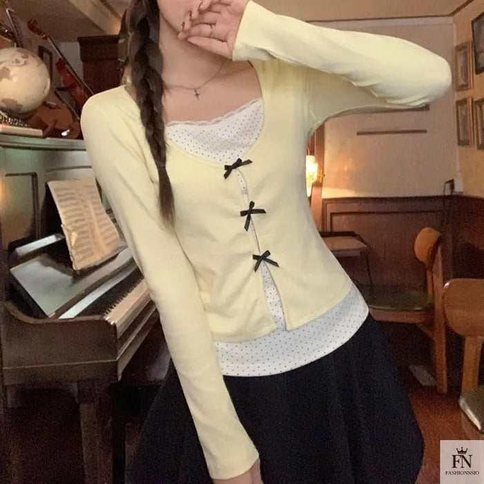 Two-piece Polka Dot Bow Top - Fashionnsio