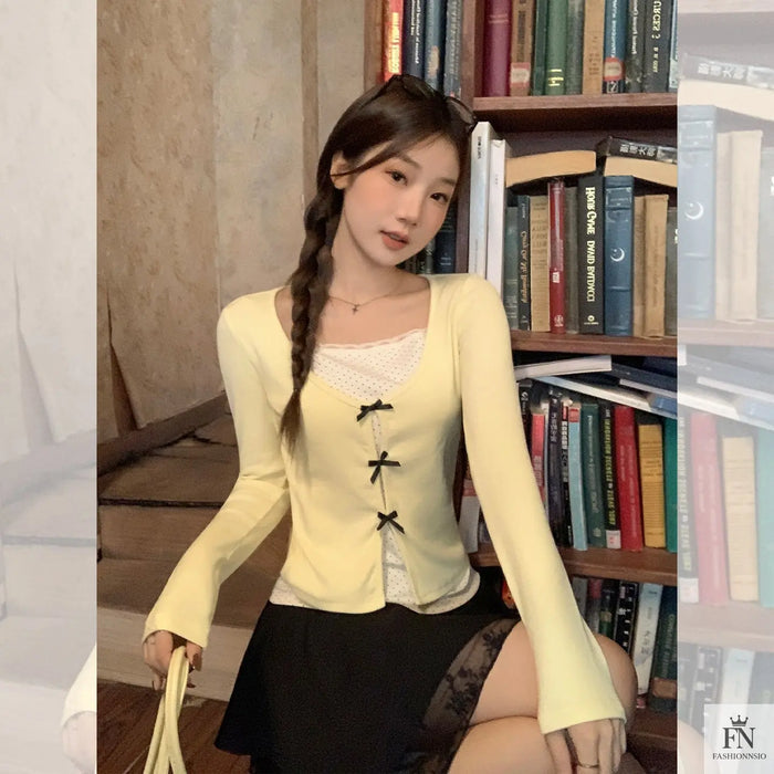 Two-piece Polka Dot Bow Top - Fashionnsio