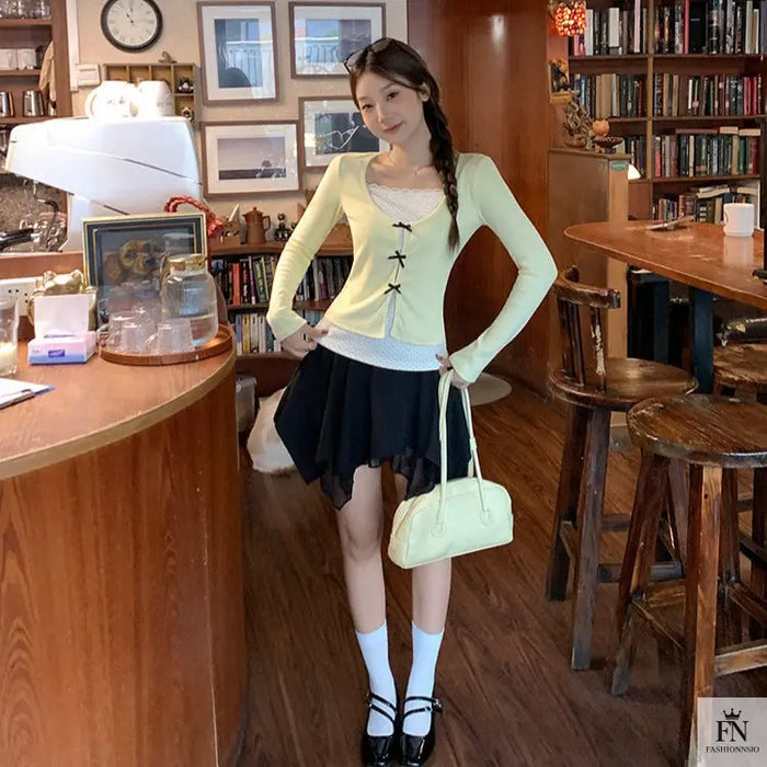 Two-piece Polka Dot Bow Top - Fashionnsio