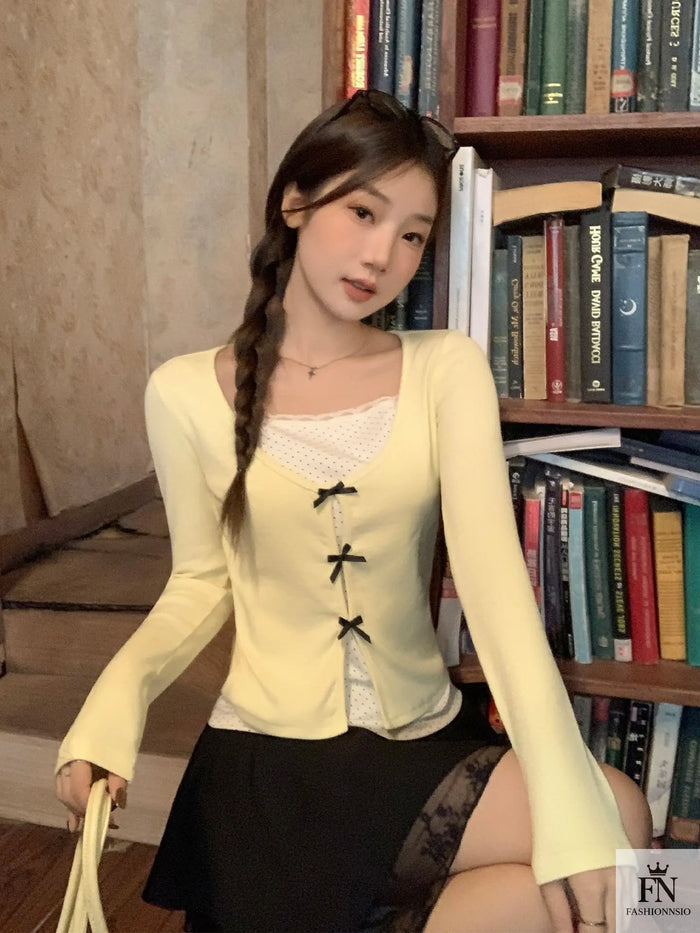Two-piece Polka Dot Bow Top - Fashionnsio