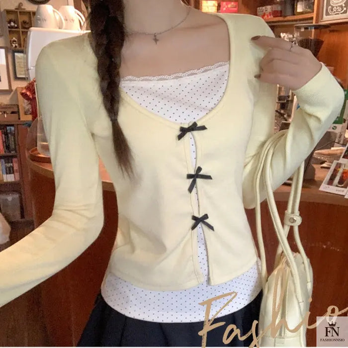 Two-piece Polka Dot Bow Top - Fashionnsio