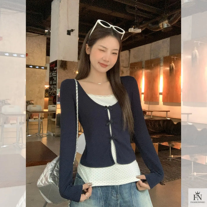 Two-piece Polka Dot Bow Top - Fashionnsio