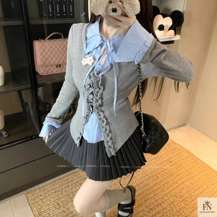Two-piece Ruffle Shirt Top - Fashionnsio