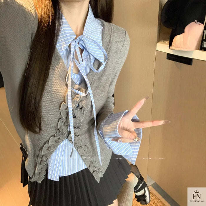 Two-piece Ruffle Shirt Top - Fashionnsio