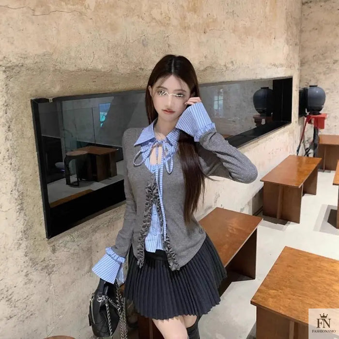 Two-piece Ruffle Shirt Top - Fashionnsio