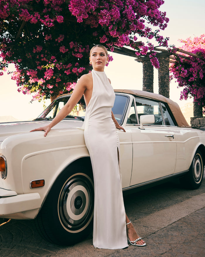 Vestido Carmina Marfil maxi halter de Lady Pipa para novia.