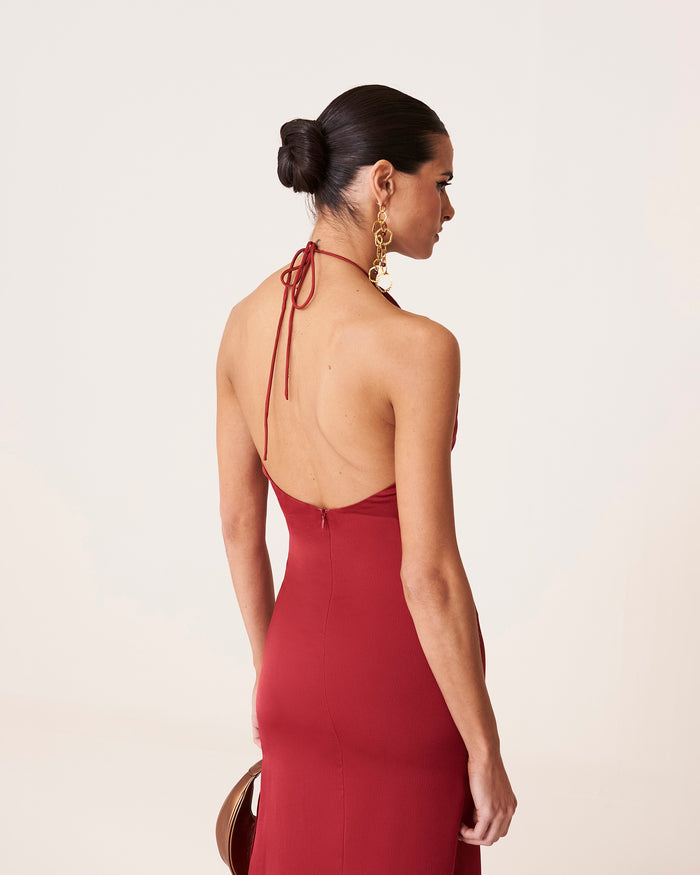 Vestido Clara Cereza midi halter de Lady Pipa para invitada de boda.