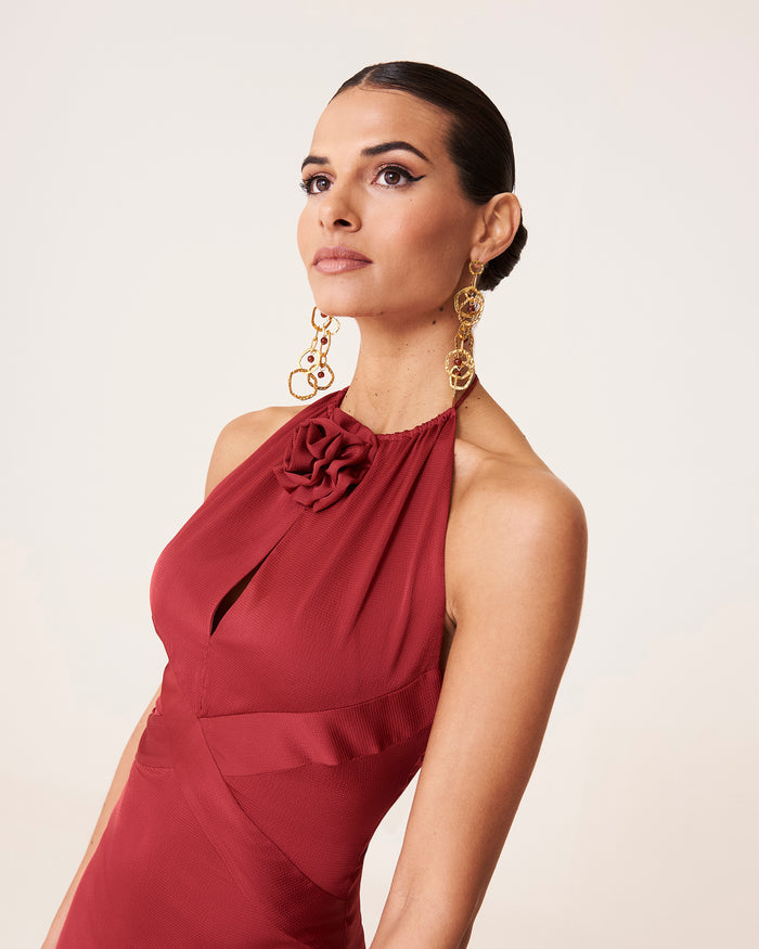 Vestido Clara Cereza midi halter de Lady Pipa para invitada de boda.